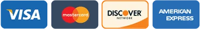 Payment logos: Mastercard, Visa, American Express and Discover